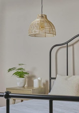 Pendant Lampshade Round Wicker Basket Ceiling Light Shade Easy Fit Scandi Cream