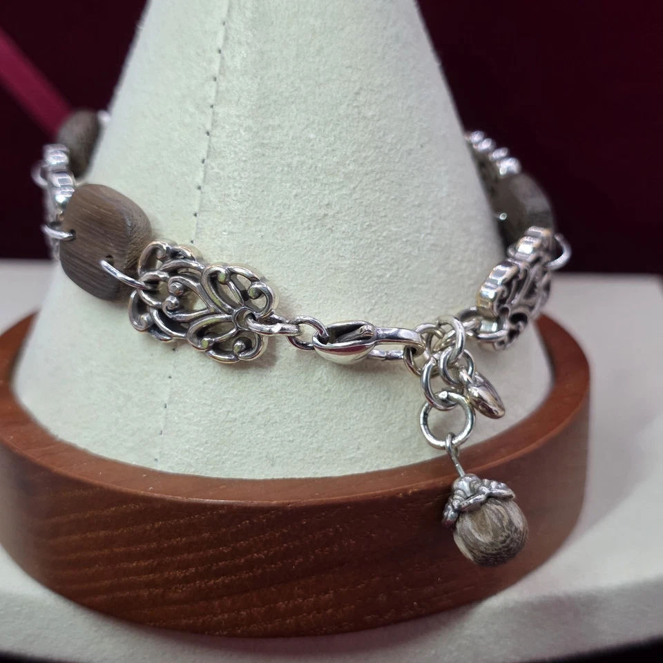 Brazalete Brighton Katu Secuoya Madera y Plata Filigrana 7" Naturaleza Boho Chic Belleza Foto 2 de 4
