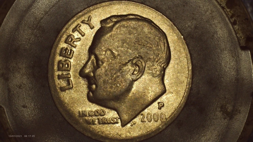 2000 P Roosevelt Dime Raised Rim No Ridges Non Reeded Error Coin UNC  RARE - Image 2 of 3