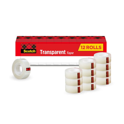 Scotch Transparent Tape 12 Pack, 3/4 in. x 1000 in., 12 Boxes/Pack