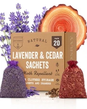 All-Natural Cedar and Lavender Sachet (20 Pack) with Hanger Hooks Included: 1...