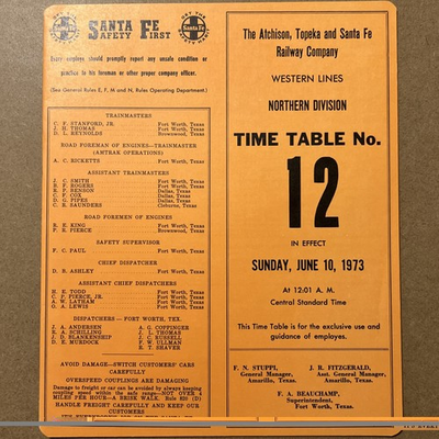 #ad #ad Atchison Topeka amp; Santa Fe Railway Co Employee Timetable #12 Northern Div 1973 $19.99
