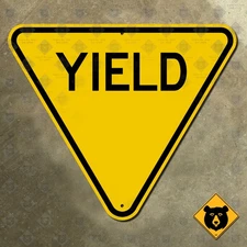United States yellow YIELD thru traffic highway road street sign 1961 19x16