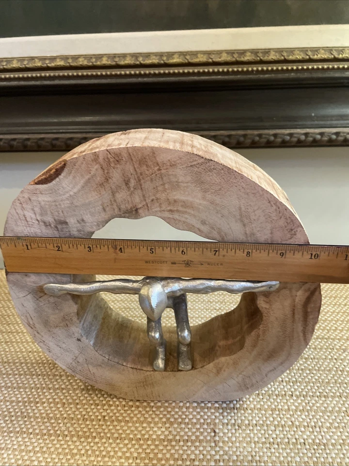 Art Metal Person In Wooden Circle Taking The Plunge - Image 3 of 4