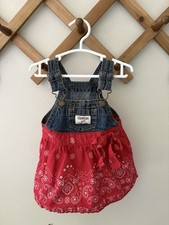 Oshkosh B  Gosh Baby Girls Denim Red Paisley Overall Dress 6 Months
