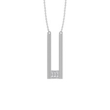 0.2Ct Lab Grown Diamond 10K White Gold Bar Necklace 18" Silver Cable Chain