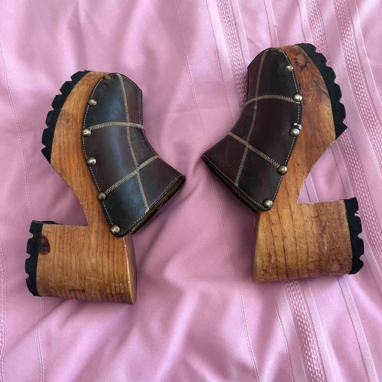 Vintage London Underground Patchwork Leather Wood… - image 8