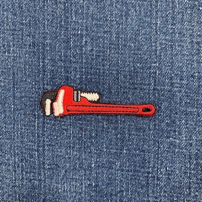 Pipe Wrench Plumber Applique Patch Embroidered Plumbing Construction Tool Badge