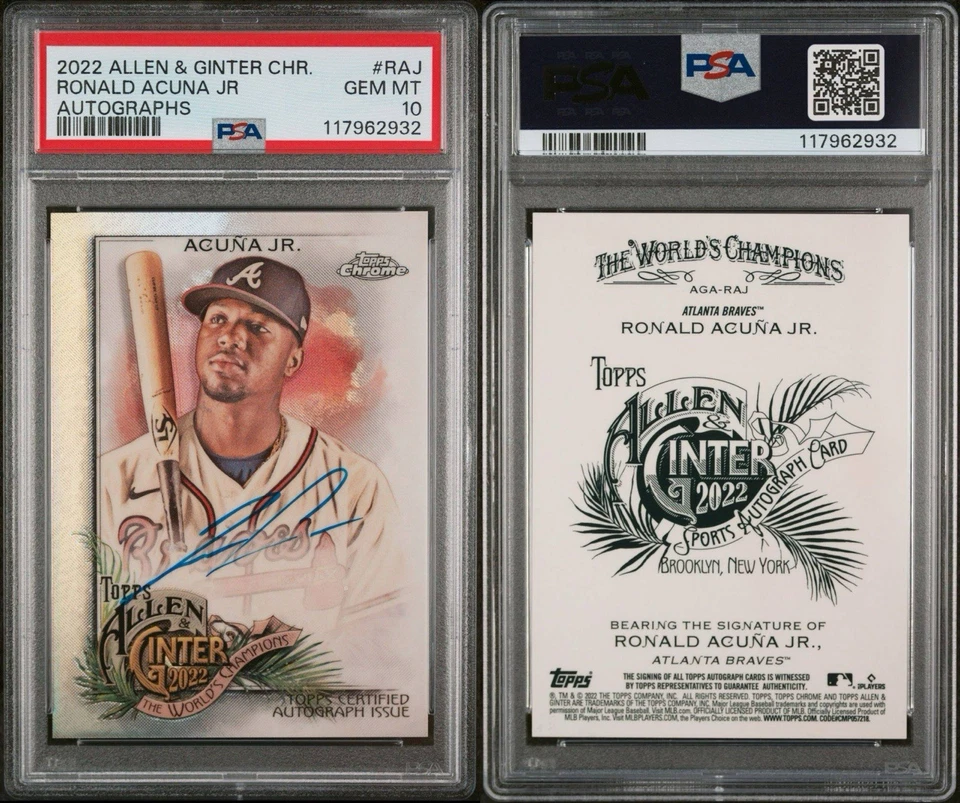 2022 Topps Allen & Ginter Chrome Autographs RONALD ACUNA JR. PSA 10 - Image 3 of 3