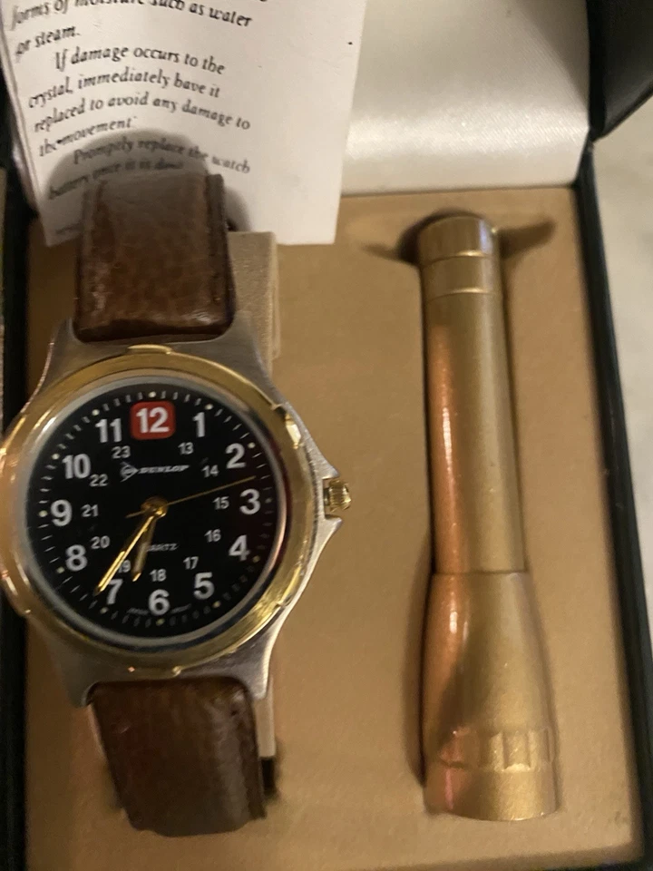 Rare Dunlop men's analog watch with a brown leather strap, with flash light - image 2 of 4