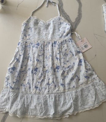 LoveShackFancy Target Girls Annabelle Ditsy Floral Halter Dress Light Blue Sz 14