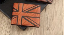 Mens Union Jack Light brown Novelty Leather Bifold Wallet Card Holder Best Gift