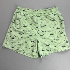Columbia PFG Swim Trunks Mens Large Green Boat Print Lined Drawstring
