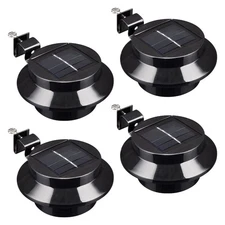 LED Solar Gutter Light Waterproof Outdoor Garden Fence Wall Lights Black 4Pcs