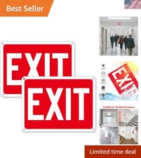 2 Pack Exit Signs, Aluminum Exit Sign with Red Background, Exit Sign for Door...