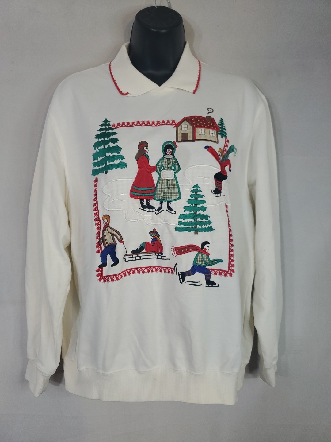 Vintage Alfred Dunner Christmas Sweater Embroidered Women's Size Medium (Read)
