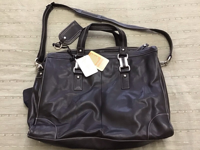 New Rare PERLINA New York Leather Laptop Computer Bag Briefcase 98069 BLACK 17”