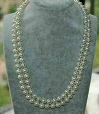 AAAA 6-7mm perfect Akoya white pearl necklace 36" 14k Yellow Gold Clasp