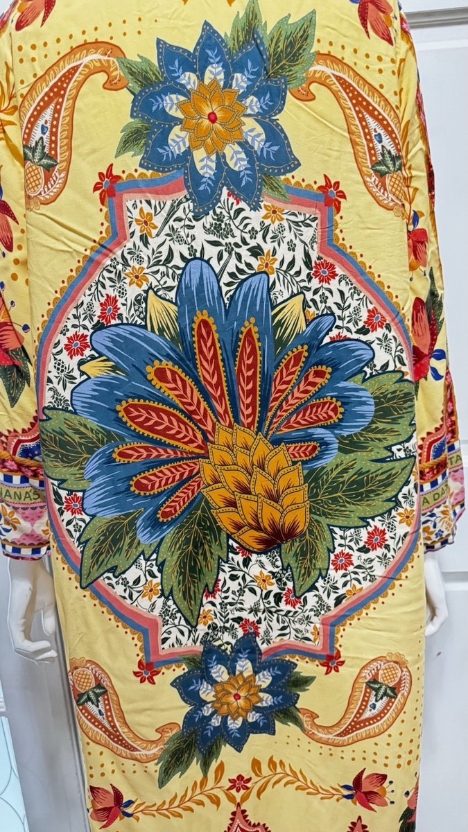 Farm Rio Viscose Vibrant Tropical Floral Yellow Maxi Duster Kimono Sz S View 4