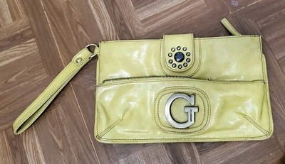Y2K Yellow ''G''  by  Guess Clutch Wristlet Vntg W/ Brass Toned Hardware & Studs