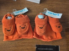 Baby Carters Pumpkin Beanie Booties Halloween Fall, Set Of 2