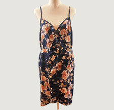 Shein Curve Faux Wrap Dress Floral Spaghetti Strap Navy Blue Romantic 1XL