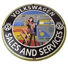 Vintage Volkswagen Sign - Sales Dealership VW Automobile Gas Pump Porcelain Sign