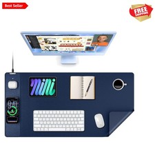 Mouse Pad with 15W Wireless Charging, XXL Large Leather Desk Mat, Waterproof ...