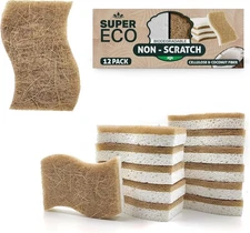 Super Eco Natural Kitchen Sponges Pack of 12, Long Lasting, Sponges for Dishes