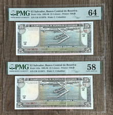 EL SALVADOR 25 COLONES 1995 CONSECUTIVE 1513670+71 SERIE UB PMG 64 + 58