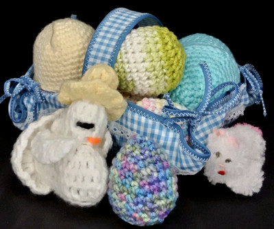 Vintage Easter Basket & Egg Vignette 10 Piece Set Handmade Crocheted 1980s