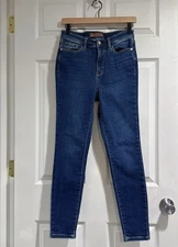 Judy Blue Skinny Fit Dark Wash Stretch Jeans 5/27 Brown Logo Patch EUC