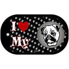 I Love My Pug Novelty Metal Dog Tag Necklace 2" x 1"