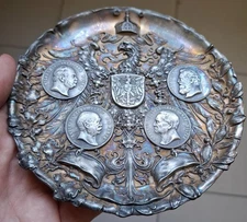 Imperial GERMAN WWI Prussian Kaiser Wilhelm&Friedrich III Patriotic Silver Plate