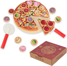 Cutting Play Food Toy for Kids Kitchen,Wooden Pizza Set Pretend Play Kitchen Acc