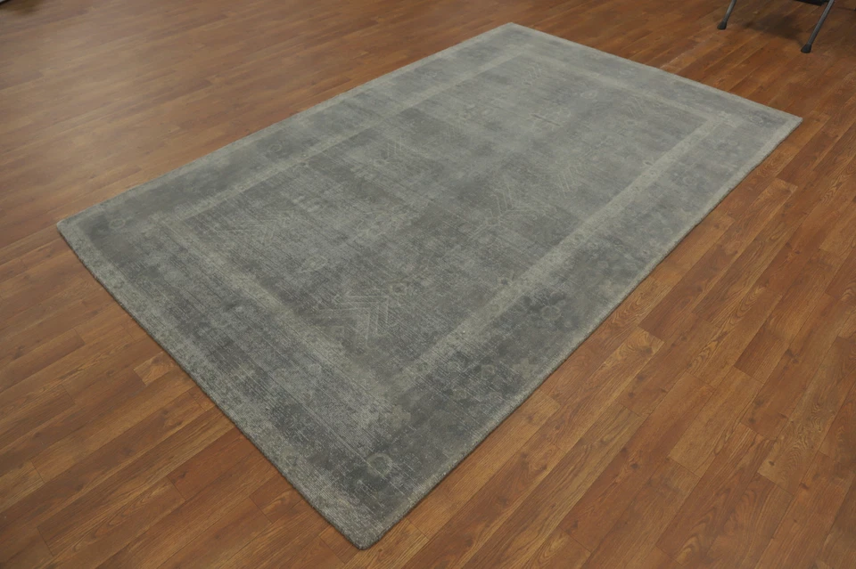 Handmade Indian Transitional Gray Silk Carpet Oriental Oushak Style Rug 5x8 Ft - Image 4 of 4