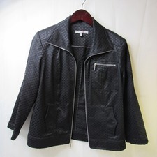 Jana Kos Blazer Jacket Women Size 2 Black Full Zip Reptile Quarter Sleeve Mobwif