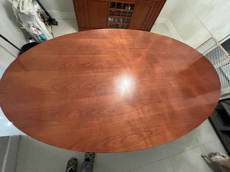 Italian cherry Dining Table 8 People Durable Wooden Oval Dining - Image 3 of 4