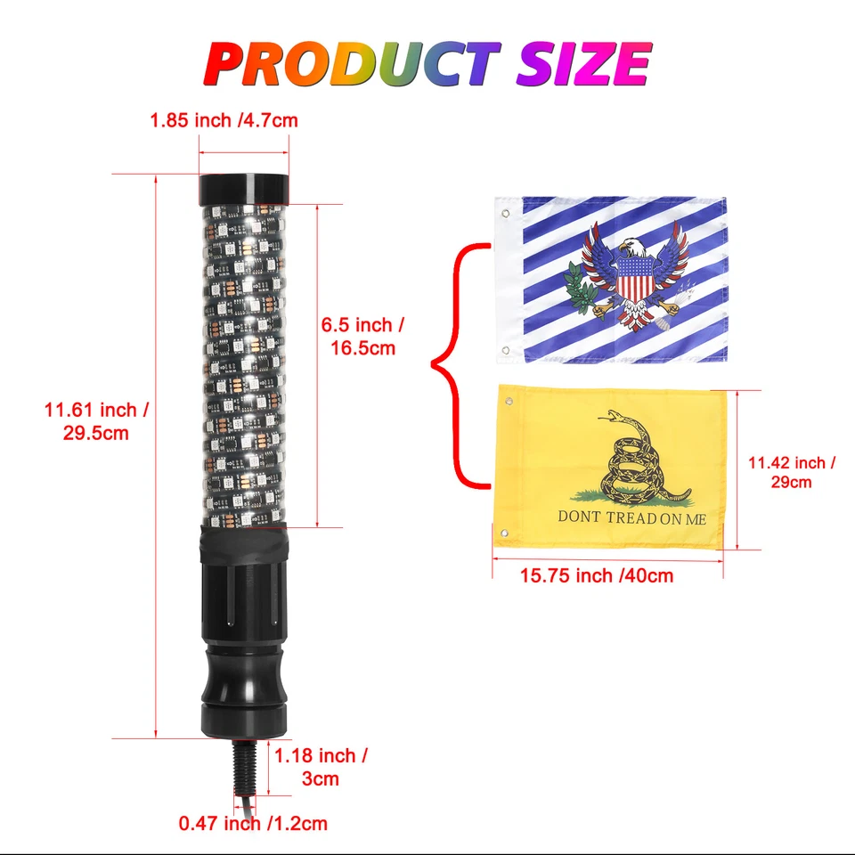 2PCS 1FT Fat LED Whip APP Antenas Whip Light For Can-Am Maverick X3 Max 1000R - Image 4 of 4