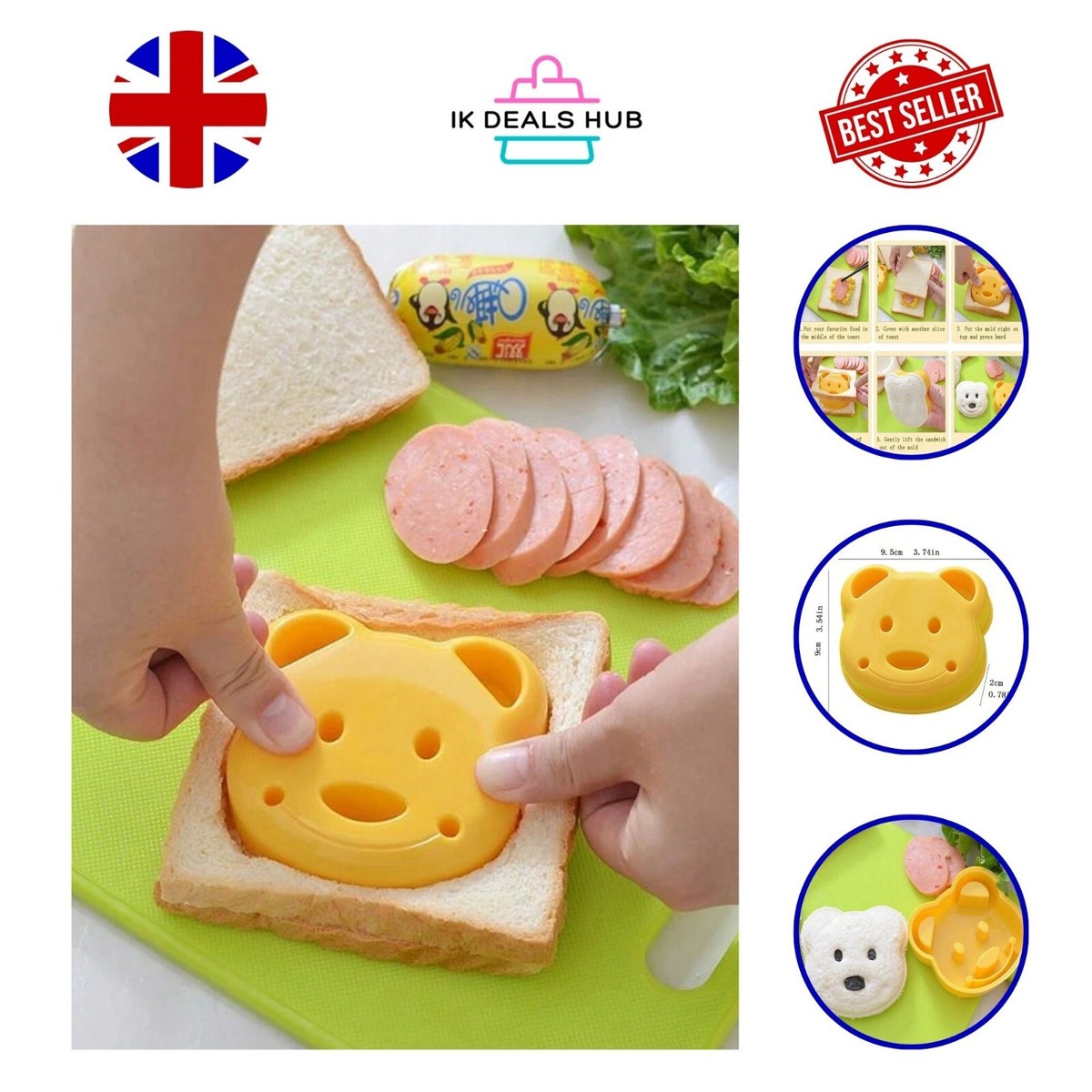 Bear Shape Sandwich Cutter – 2 Pack, Food Grade Plastic Mold For Bread, Cookies, Fruits – Kids DIY Kitchen Tool