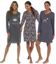Ladies Long Sleeve Nightie Nightwear Print NightDress Night Tee 8-22