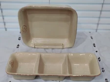 Tastefully Simple Stoneware 15"X 5", 3 Section Serving Tray, 10" Casserole Dish