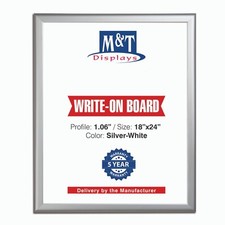 M T Displays Dry Erase White Write Board, 18x24 Silver Frame