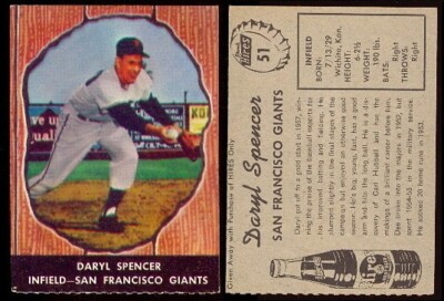1958 Hires Root Beer  no tab #51 Daryl Spencer, ExMint Rare San Francisco Giants