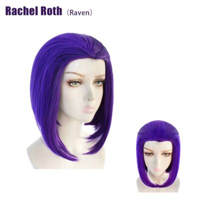 Halloween Rachel Roth Raven Cosplay Costume Wig Purple Short Hair Props Girl E1