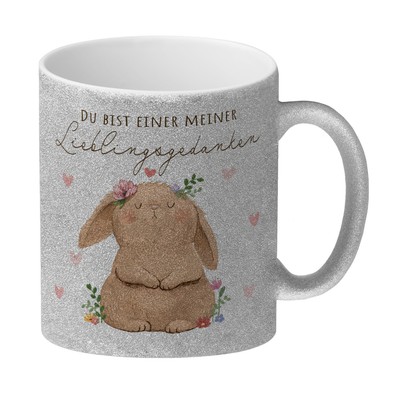 Hase Glitzer-Kaffeebecher mit Spruch Du bist einer meiner Lieblingsgedanken