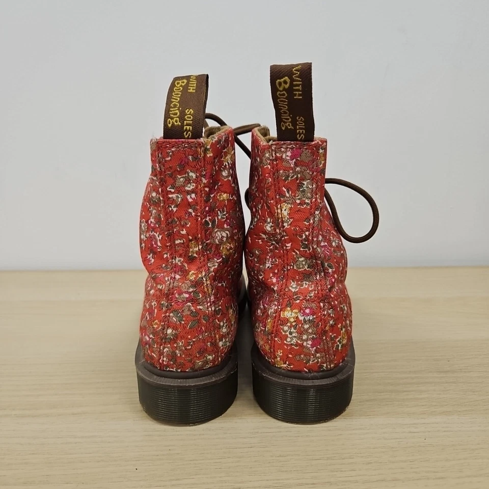Dr Martens 1460 Page Meadow Red Soft Canvas Floral Ankle Vegan Boots Uk 6 Eu 39 - Image 3 of 4