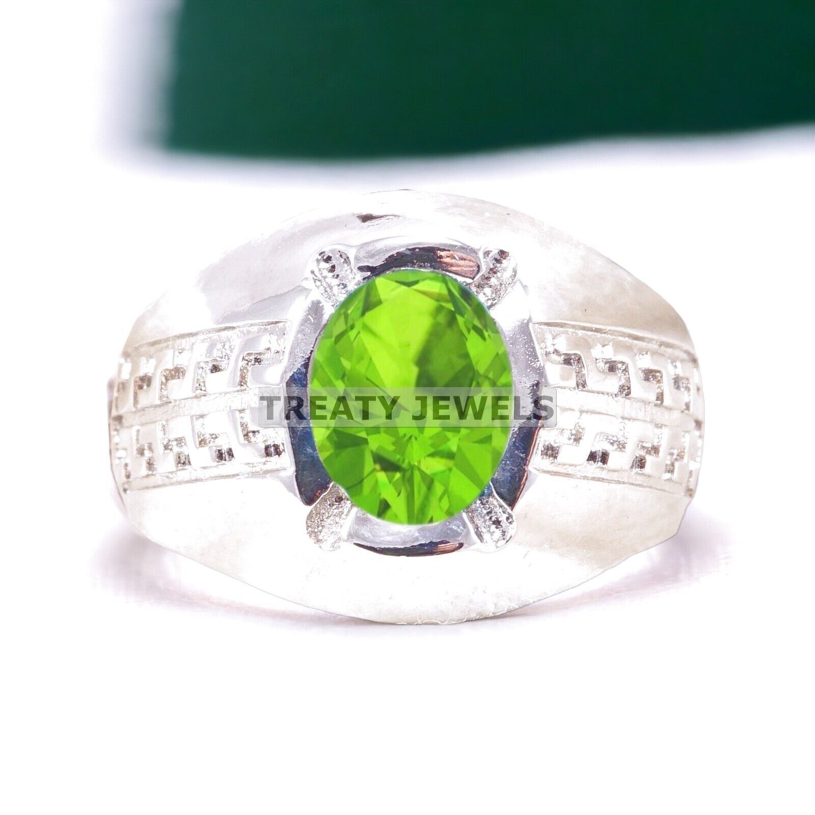 Peridot Oval Cut Gemstone With 925 Sterling Silver Ring For Men's #A457 *