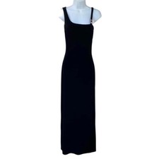 Jessica McClintock Long Black Velvet Formal Dress Silver Diamond Broach 3/4