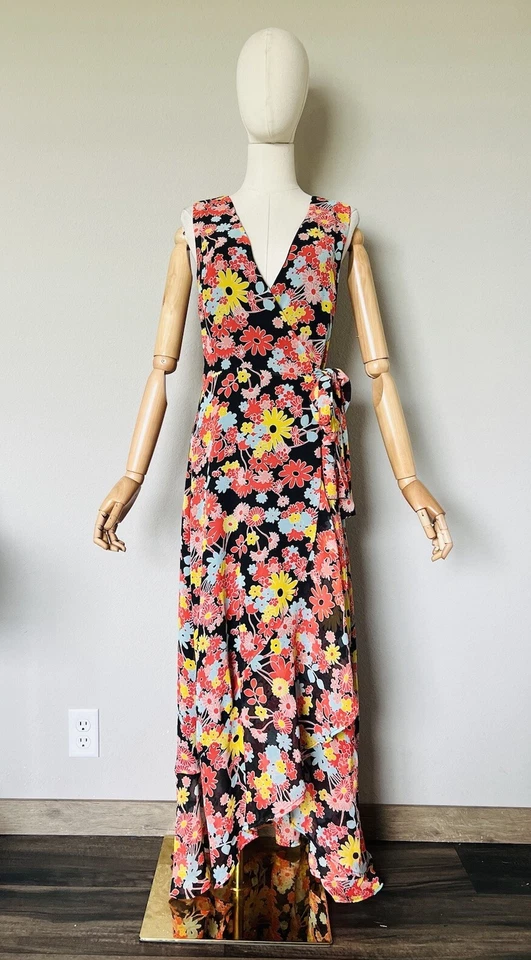 ModCloth Bali Breeze Floral Maxi Dress Size M Colorful Sleeveless Chiffon - Image 3 of 4